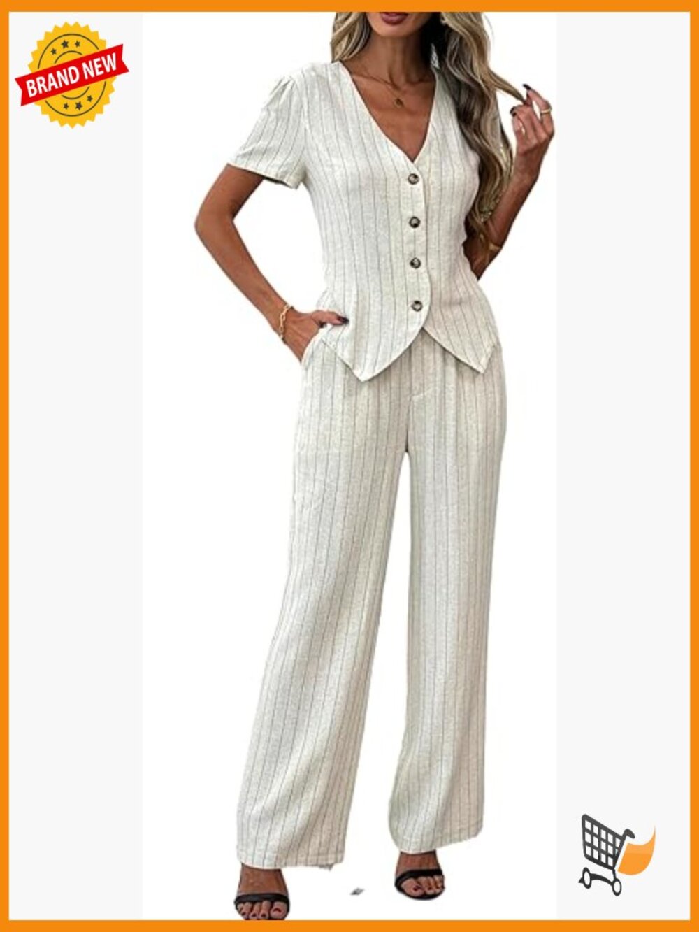 Womens Linen 2 Piece Outfit Summer Short Sleeve V Neck Shirt Wide Leg Pant Set